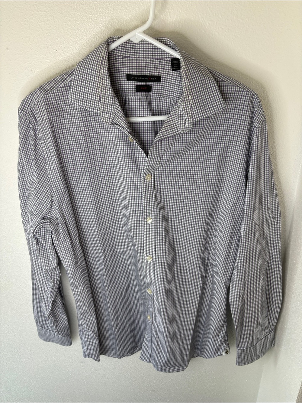 John Varvatos Gray/Purple/White Mini Check Dress Shirt - Slim Fit - 15.5 32/33